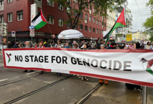 eurovision manifestations en faveur de la palestine a vienne pas de tribune pour le genocide
